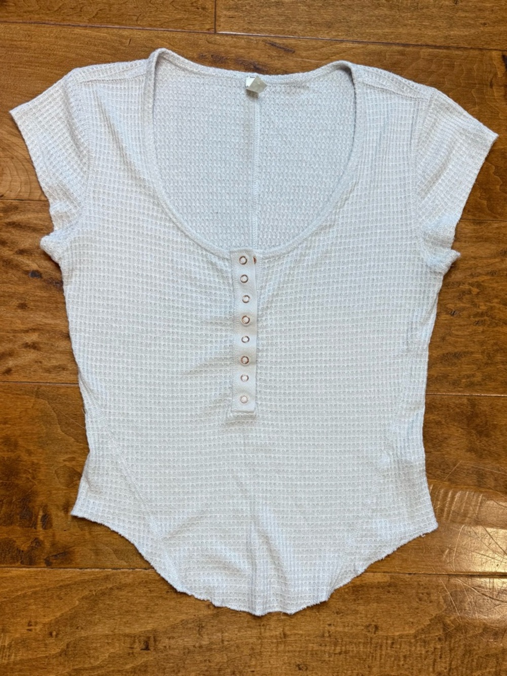 Free People Intimately Waffle Knit Henley Top Snap Front Cream M